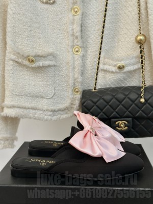 Chanel Satin Flat Mules with Maxi Bow Black/Pink 2024  