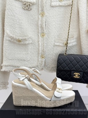 Chanel Rope CC Wedge White sandals