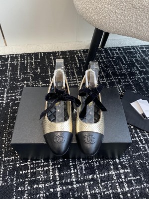 Chanel Mary Janes Calfskin Embossed Pearl Chain Gold