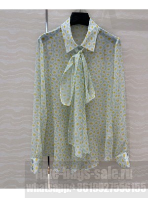Gucci Women's Printed Silk Chiffon Shirt Green