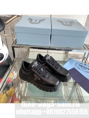 Prada Unisex Logo Leather Sneakers Black