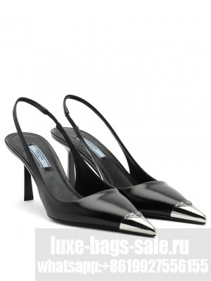 Prada Women's Brushed Leather Slingback Pumps Black