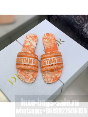 Dior Dway Flat Slides Orange Embroidered Cotton  2023 Collection 23