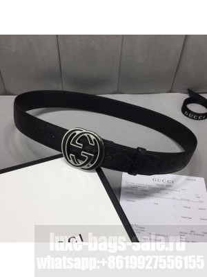 Gucci GG Signature Belt 40mm with Interlocking G Buckle Black/Silver Collection