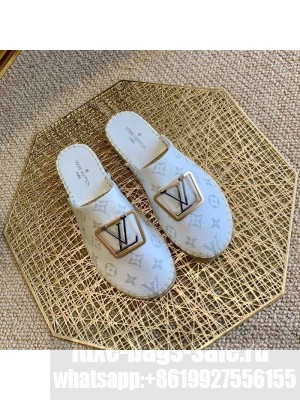 Louis Vuitton Monogram Canvas Espadrille Flat Mules with Square LV Buckle White 2021 Collection