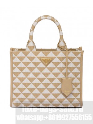 Prada Small Prada Symbole Embroidered Fabric Handbag 1BA354 Cream