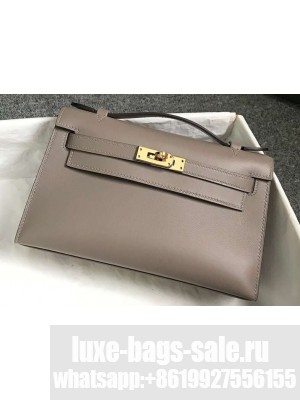 Hermes Kelly 22 Clutch Bag In Original Swift Leather Gray