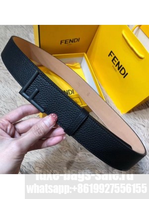Fendi Grained Calfskin Belt with F Buckle 40MM Black 2019 Collection