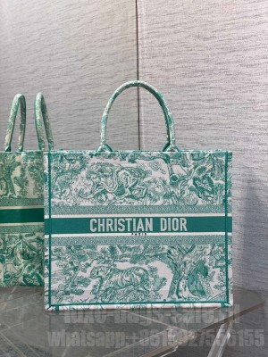 Large Dioriviera Dior Book Tote Aquamarina Toile de Jouy Embroidery M1286ZE
