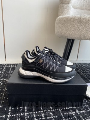 Chanel Silky Calfskin & Fabric Laced Sneakers Black/White 2024