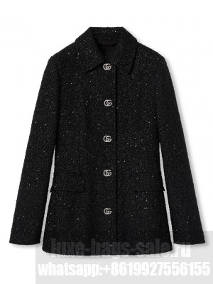 Gucci Women's Sequined Lame Tweed Jacket Black