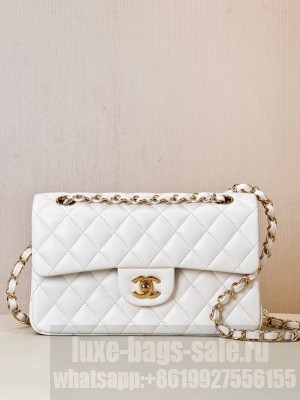 Chanel CLASSIC HANDBAG Lambskin & Gold-Tone Metal A01113 white