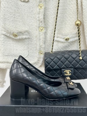 Chanel Women's 7cm Heel Quilted Lambskin Leather Pumps Black