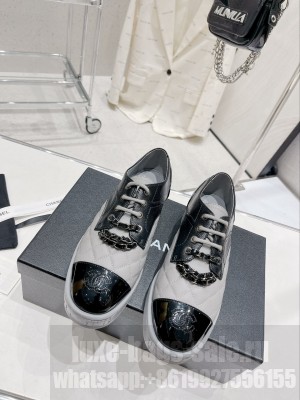 Chanel Lace Up Loafers Lambskin Leather Spring/Summer 2023 Collection, Black/Gray