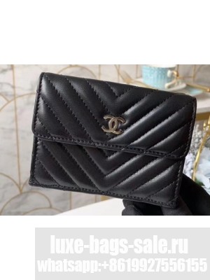 Chanel Chevron Small Flap Wallet 31581 Lambskin Black