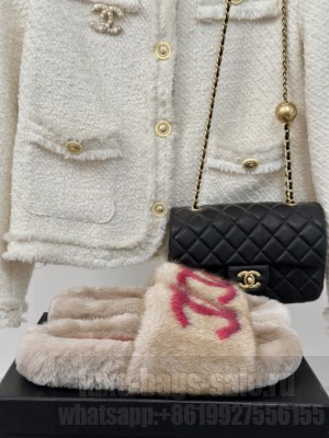 Chanel Wool CC Logo Slide Mules Brown 2024