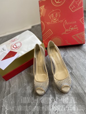 Christian Louboutin Grained Leather Crystal Mesh 10cm Peep-toe Platform 03 2021 Collection