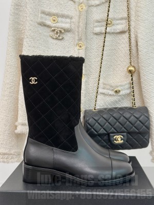 Chanel Quilted Suede Medium Boots Black 2024