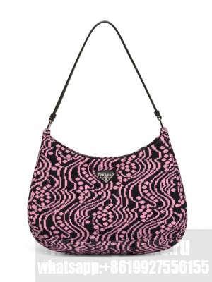 Prada Cleo Jacquard Knit And Leather Bag 1BC499 Peachblow
