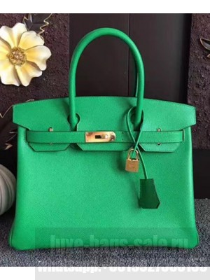 Hermes Birkin 30/35 Bag In Original Epsom Leather With Gold/Silver Hardware Green