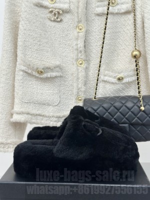 Chanel Wool Platform Slide Mules 2024 Black