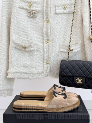 Chanel Suede Flat Slides Sandal with Maxi CC Beige 2025