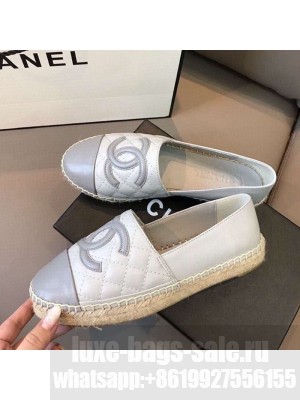Chanel Quilted Calfskin Flat Espadrilles G29762 Light Gray 2020 Collection