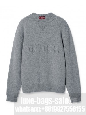 Gucci Women's Embroidered Wool Knit Sweater Gray