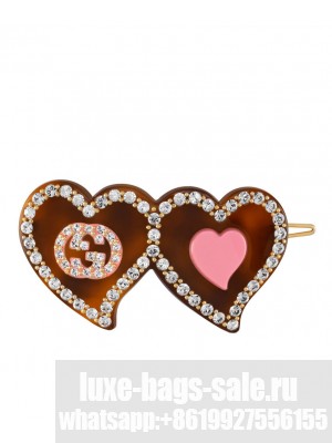Gucci Hair Clip With GG And Hearts Dark Coffee