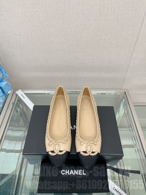 Chanel Lambskin Ballet Flat with Chain CC Beige 2023 