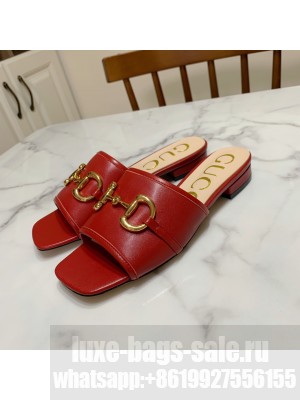 Gucci Leather ‎Slide Sandals with Horsebit Red 2021 Collection