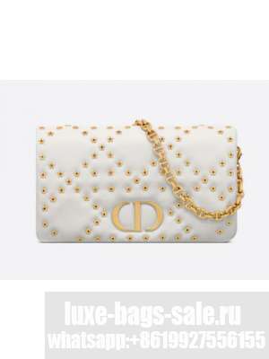 DIOR CARO MACROCANNAGE POUCH Macrocannage Calfskin with Star Motif S5135UNH white&gold