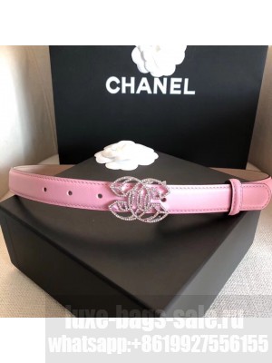 Chanel Width 2.5cm Smooth Calfskin Belt With Crystal Buckle Pink 2020 Collection