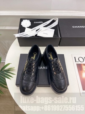Chanel 5.5cm Lambsink Quilted CC Logo Lace-up Loafer Black 2025