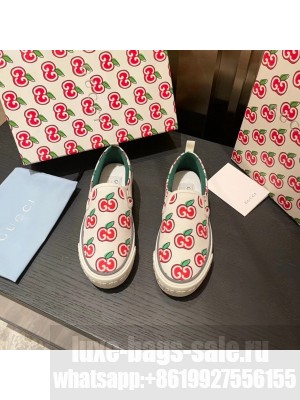 Gucci 1977 Apple Print Slide On Sneakers Spring/Summer 2021 Collection, White