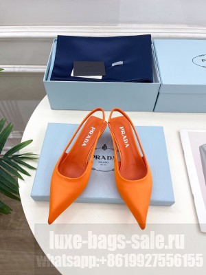 Prada Varnished heel with logo height 35 mm Slingbacks Sandals Yellow