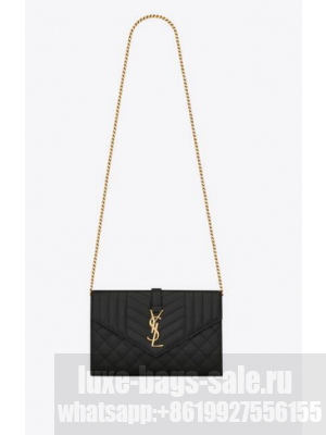 SAINT LAURENT MONOGRAM CHAIN WALLET IN MIX MATELASSE GRAIN DE POUDRE EMBOSSED LEATHER 620280 BLACK&GOLD