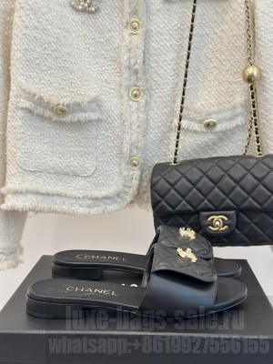 Chanel Lambskin Slide Flat Black