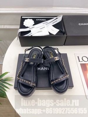 Chanel platform 6cm with chain Lambskin sandals black 2025