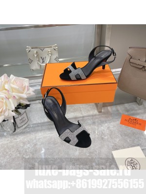 Hermes Hermes Suede Crystal Heeled Sandals 7cm Silver 2021 Collection 