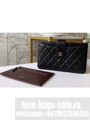 Chanel Classic Pouch Clutch Bag With Card Holder A81902 Lambskin Black/Silver