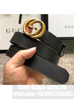 Gucci Calfskin Belt 30mm with GG Buckle Black/Gold 2020 Collection