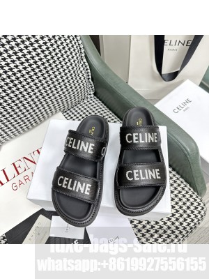 CELINE BLOCK SLIDE IN MESH & TEXTILE WITH CELINE JACQUARD BLACK
