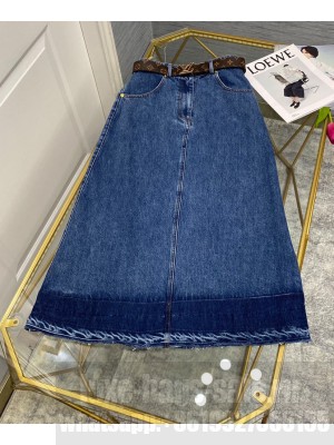 Louis Vuitton Women's Washed Raw Denim Skirt Blue