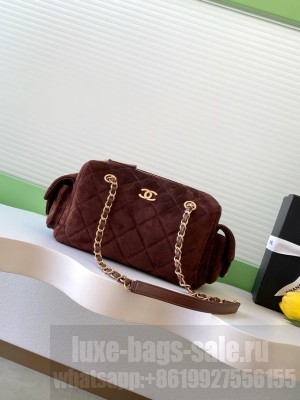 Chanel velvet Bowling Bag AS5791 dark brown