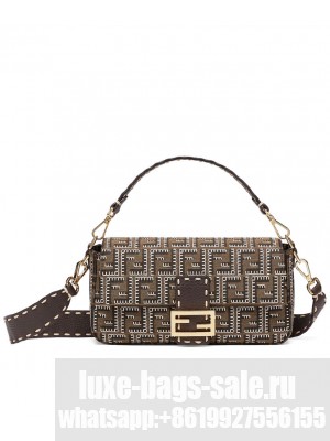 Fendi Baguette Embroidered FF Fabric Bag 8BR6008 Dark Coffee
