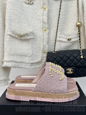 Chanel Calfskin Heel Slides Sandal 4cm with Camellia Bloom 01 