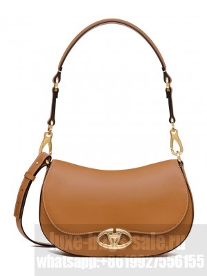 Valentino Small Valentino Garavani Ohval Shoulder Bag In Nappa Calfskin Coffee