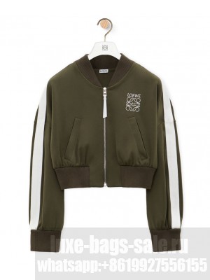 Loewe Women's Bomber Jacket In Technical Jersey Dark Green
