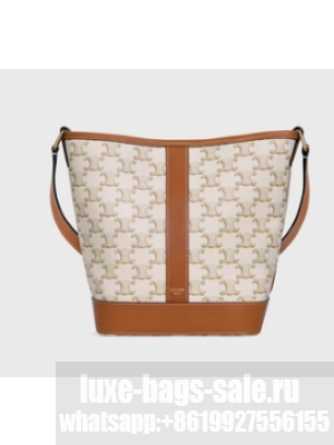 Celine SMALL BUCKET IN TRIOMPHE CANVAS AND CALFSKIN 191442 WHITE